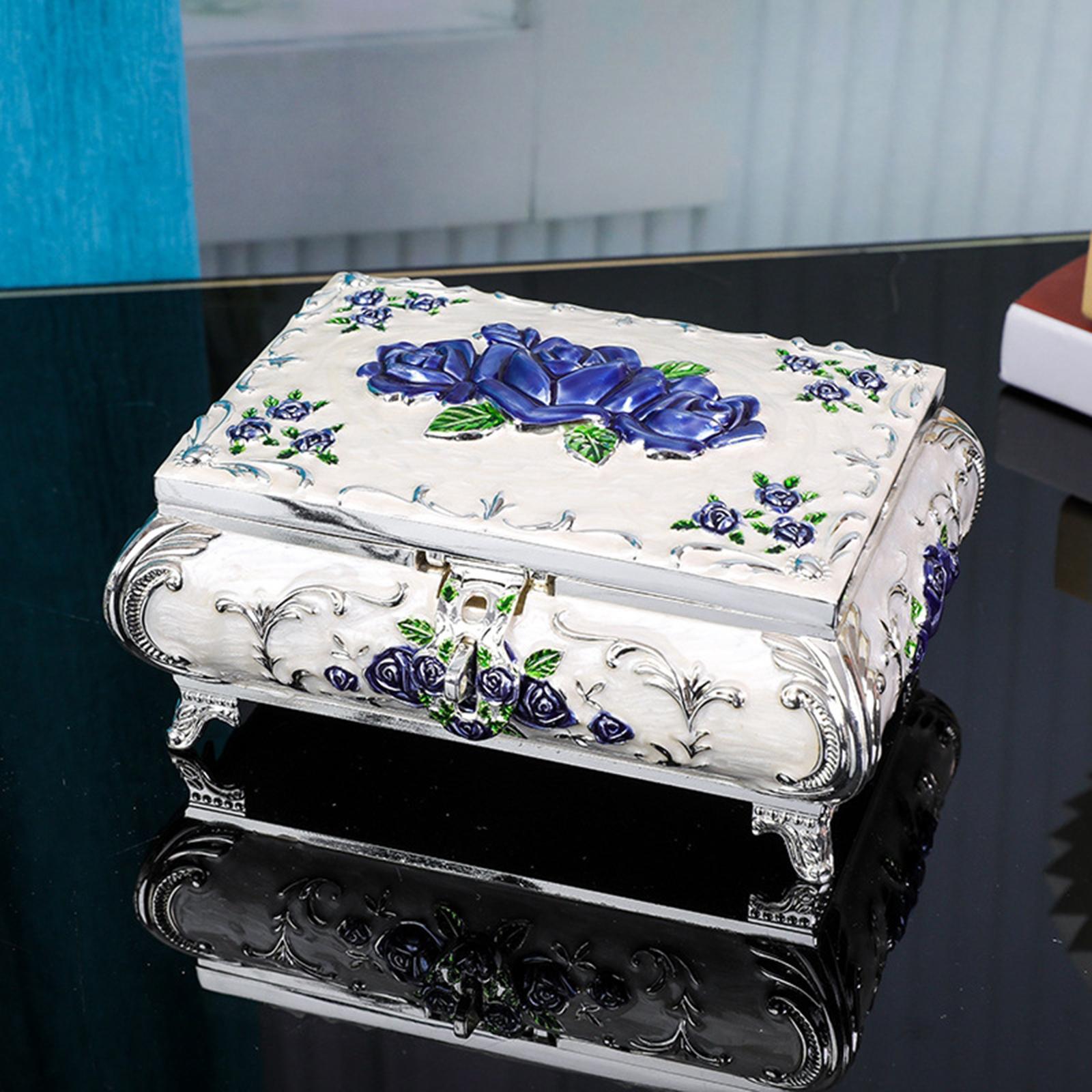Women Vintage Metal Jewelry Box Earrings Rings Keepsake Case