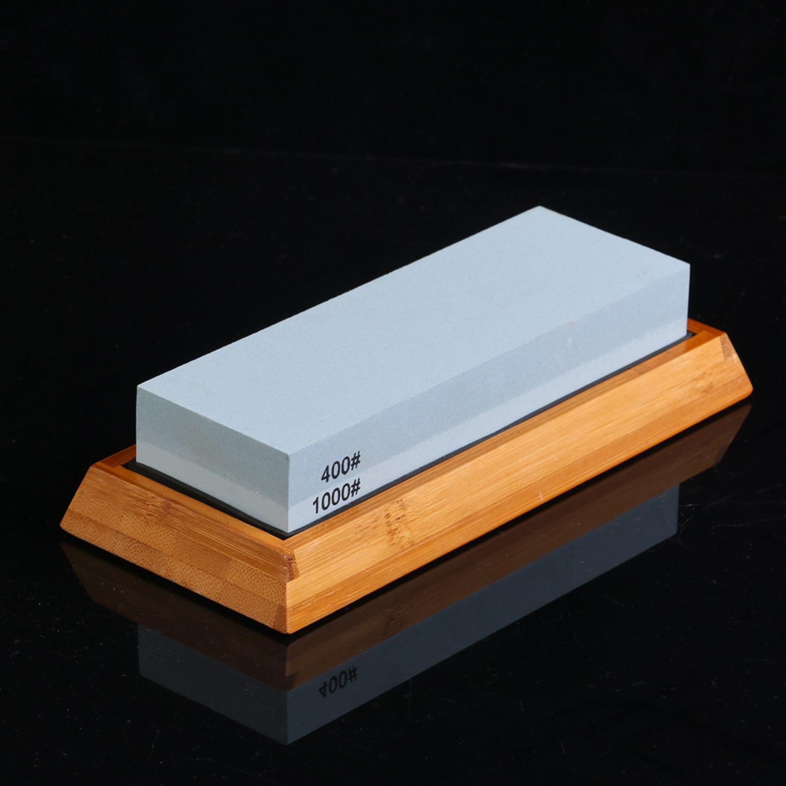 Bộ Đá mài hai mặt Grit White Corundum với giá đỡ silicone, đế tre, bộ điều chỉnh đá trắng và thanh dẫn góc, dụng cụ mài dao chuyên nghiệp