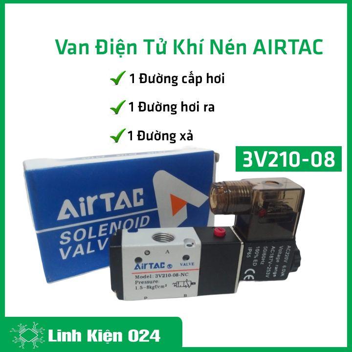 Van điện từ khí nén AIRTAC 3V210-08 đầu 3/2 3 cổng 2 vị trí, 1 đầu coil điện 220V