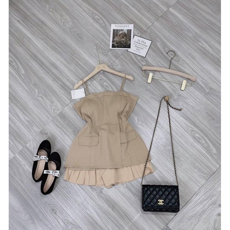 SET ÁO 2 DÂY KEM CÚP NGỰC TÚI HÔNG MIX CHÂN VÁY KEM CỰC XINH