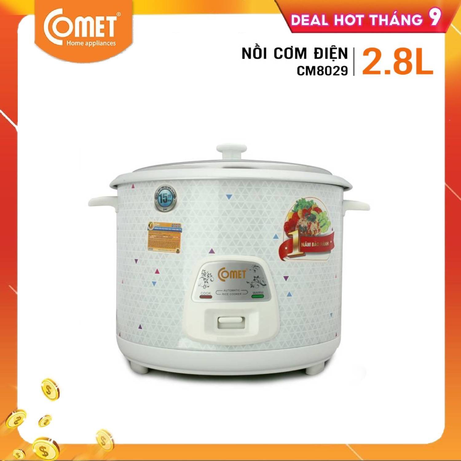 Nồi Cơm Điện Nắp Rời 2,8L COMET - CM8029 - Hàng Chính Hãng