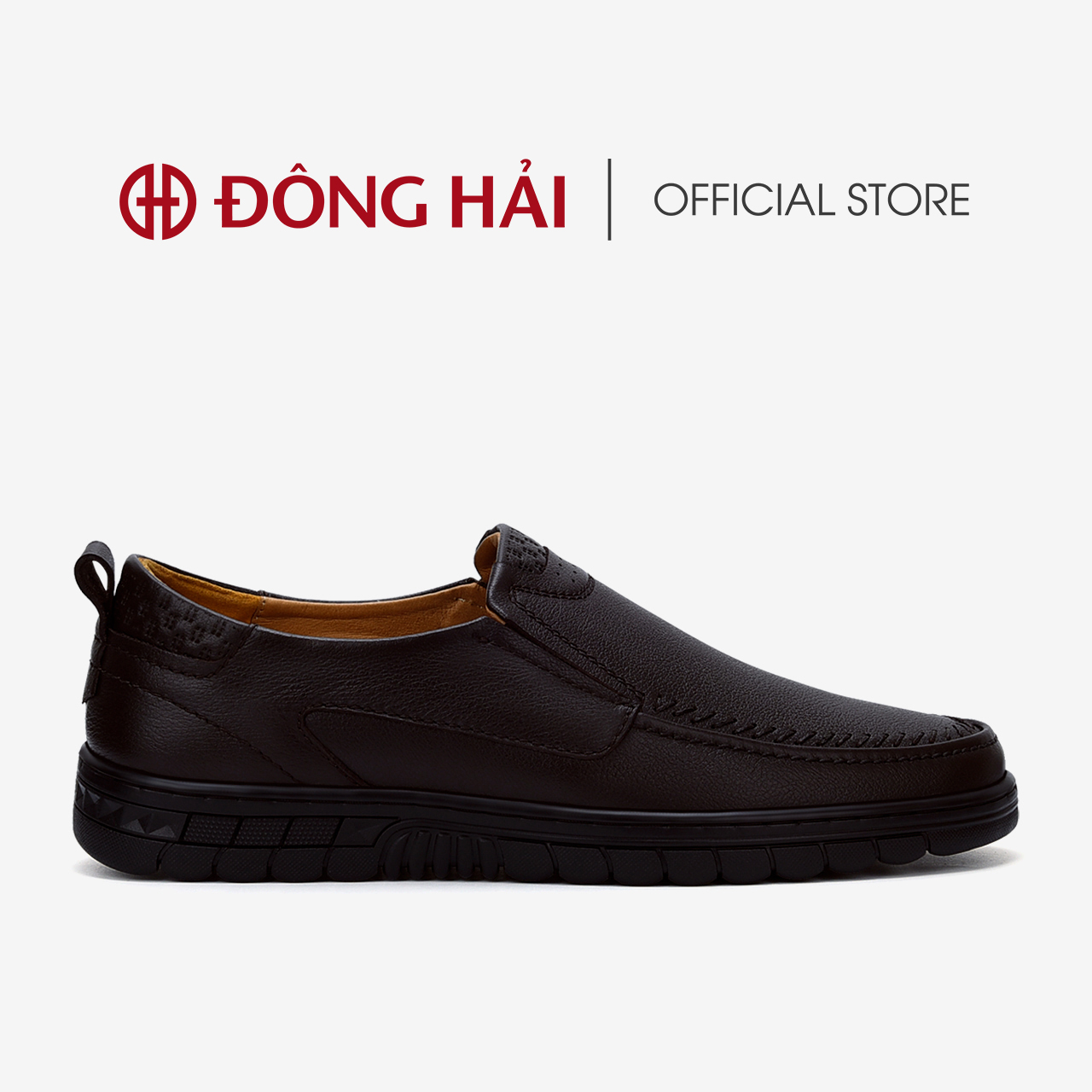 Giày lười nam Đông Hải da bò cao cấp thiết kế tối giản với chỉ may nổi ấn tượng đế cao su 3cm chắc chắn - G0343