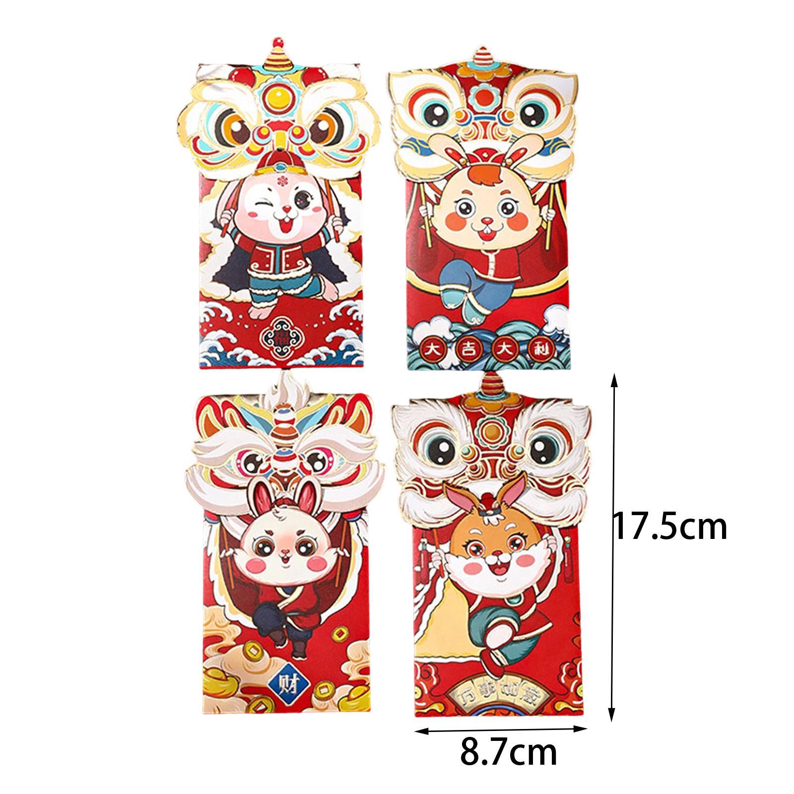 4Pcs Red Pockets Red Packet Chinese Red Envelopes for Party Wedding Birthday Gift
