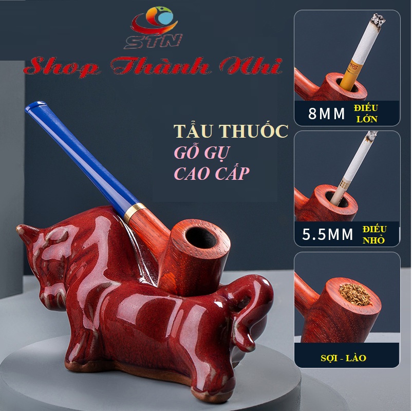 Tẩu thuốc gỗ gụ cực đẹp, kiểu dáng độc đáo, gắn sợi và điếu đều được, Shop Thành Nhi Hewang 00115