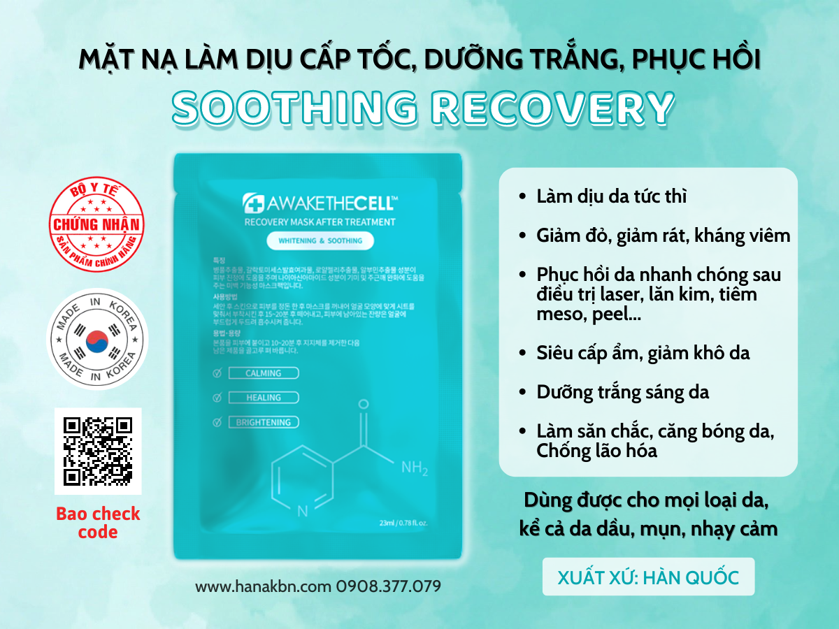 Mặt Nạ Cấp Ẩm, Làm Dịu Da, Dưỡng Trắng Da SOOTHING RECOVERY Awakethe Cell Hàn Quốc - Mặt nạ Phục Hồi