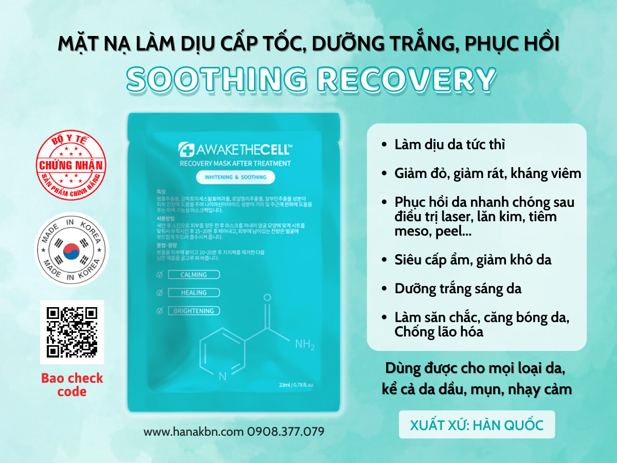 Mặt Nạ Cấp Ẩm, Làm Dịu Da, Dưỡng Trắng Da SOOTHING RECOVERY Awakethe Cell Hàn Quốc - Mặt nạ Phục Hồi (Hàng Chính Hãng)