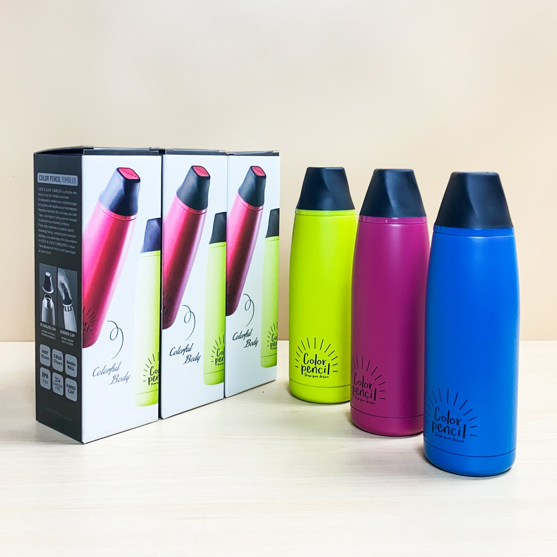 Bình giữ nhiệt kiểu dáng hình cây bút chì 450ml, bình nước giữ nhiệt văn phòng
