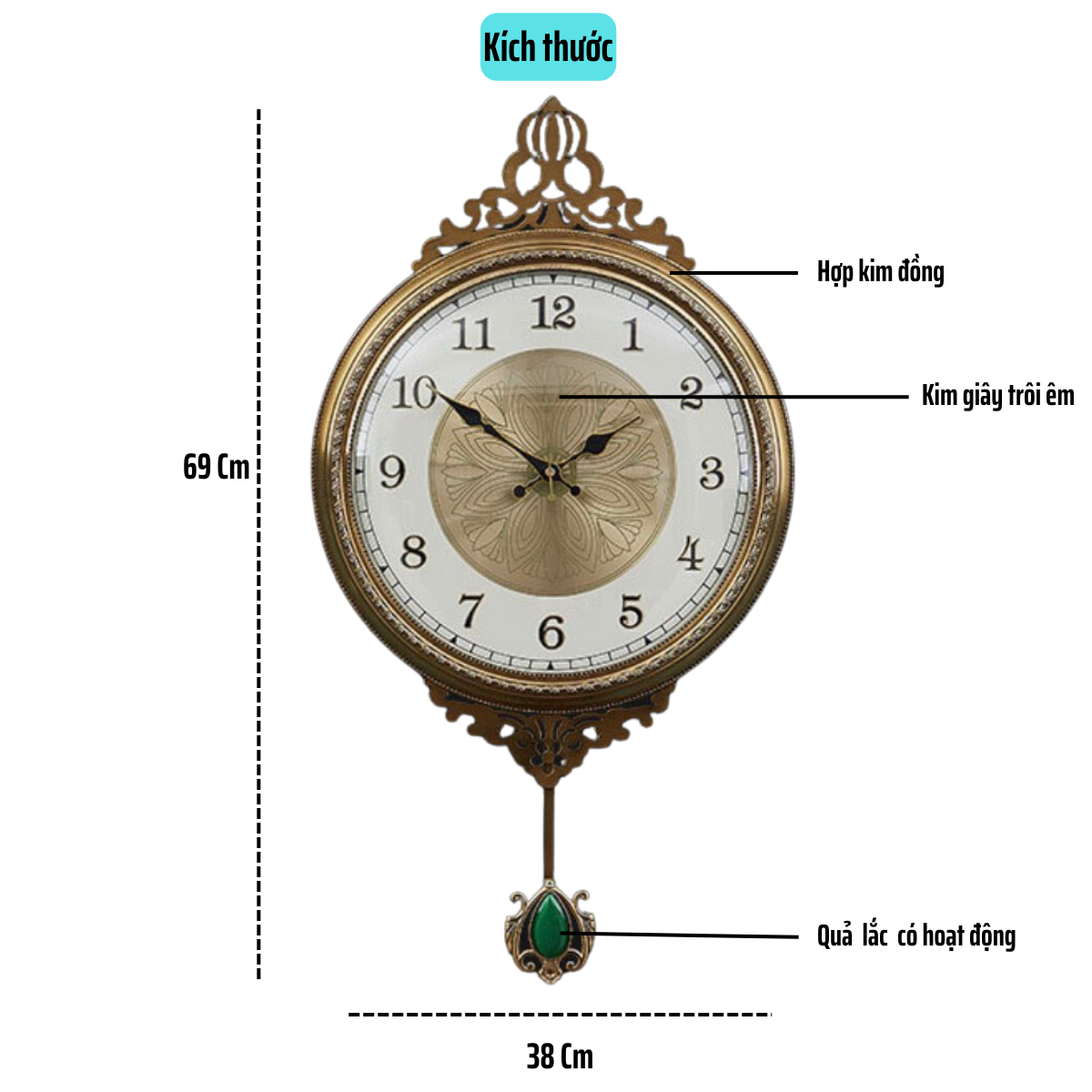 Đồng hồ treo tường tân cổ điển Châu Âu, Đồng hồ quả lắc kích thước lớn, đồng hồ nhập khẩu cao cấp, Mã DH02
