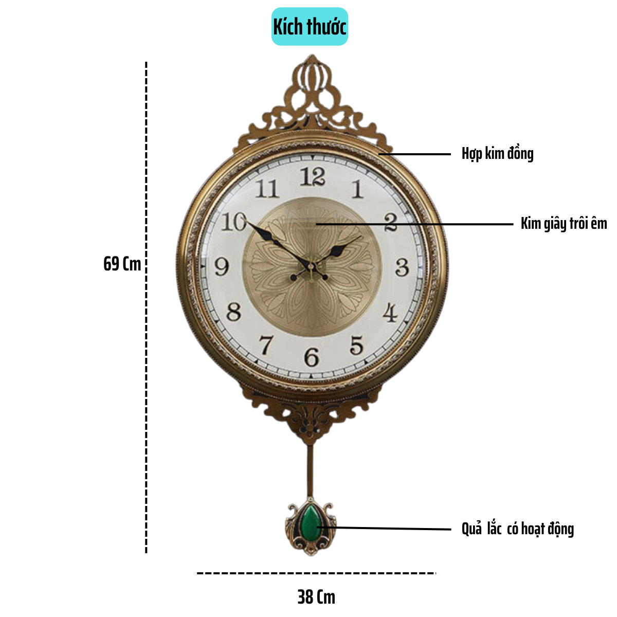 Đồng hồ treo tường tân cổ điển Châu Âu,  Đồng hồ quả lắc kích thước lớn, đồng hồ nhập khẩu cao cấp, Mã DH02