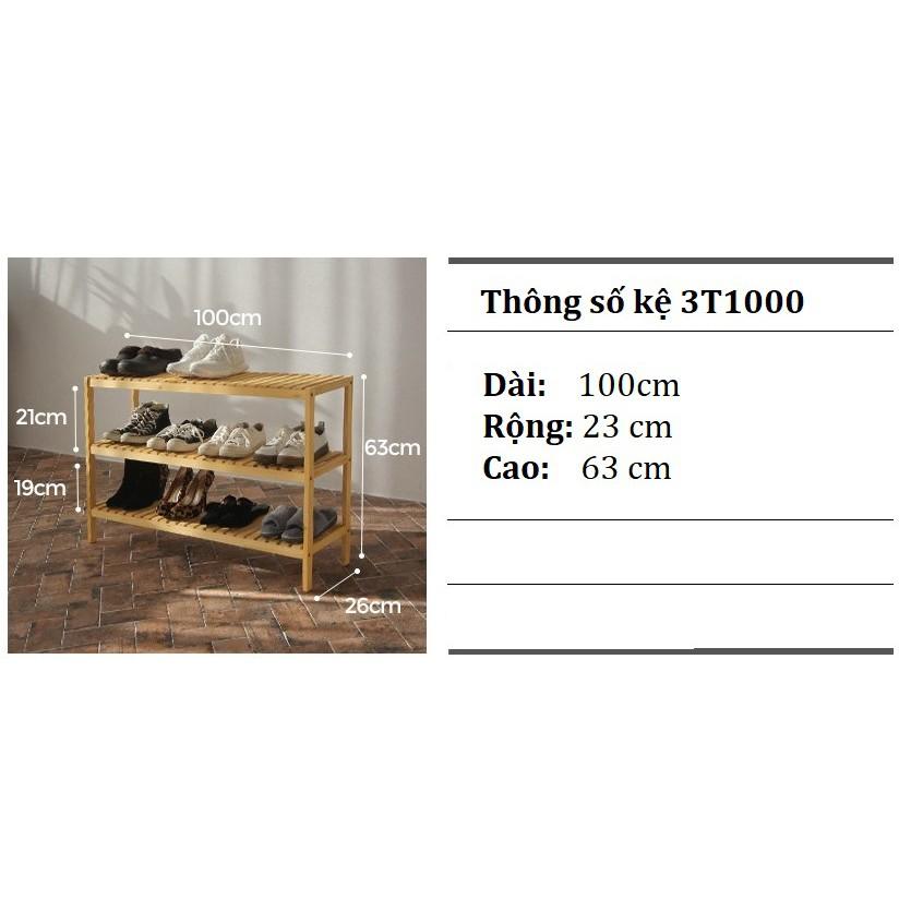 Kệ Để Giày Dép Gỗ Blue Home- 3 Tầng Dài 100cm Cao 60cm - Sản phẩm lắp ráp tiện lợi, có sẵn ốc vít