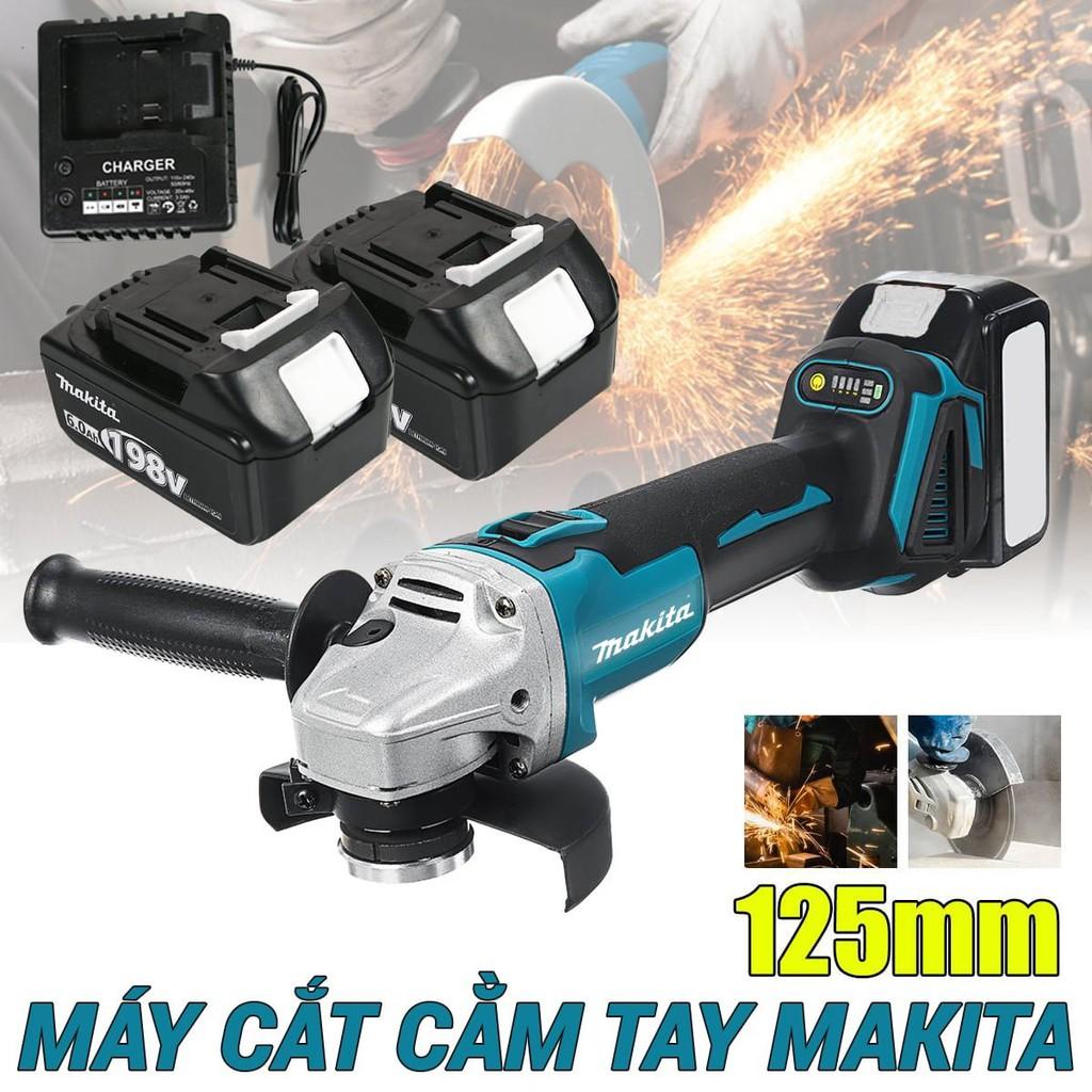 Máy mài, cắt Makita 198V (AG125DWE) – Máy mài góc, máy cắt cầm tay dùng pin – 2 pin 10 cell 1 sạc – Đầu 12.5mm–3 chế độ