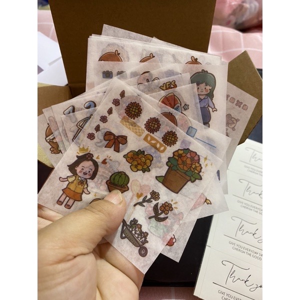 Tách Lẻ 30 tờ sticker size 8x8cm hình cô gái và bé thỏ dễ thương trang trí