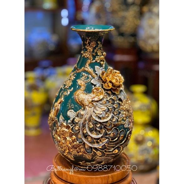 Tỳ bà công đào kênh bong vẽ vàng 24k-cao 40cm