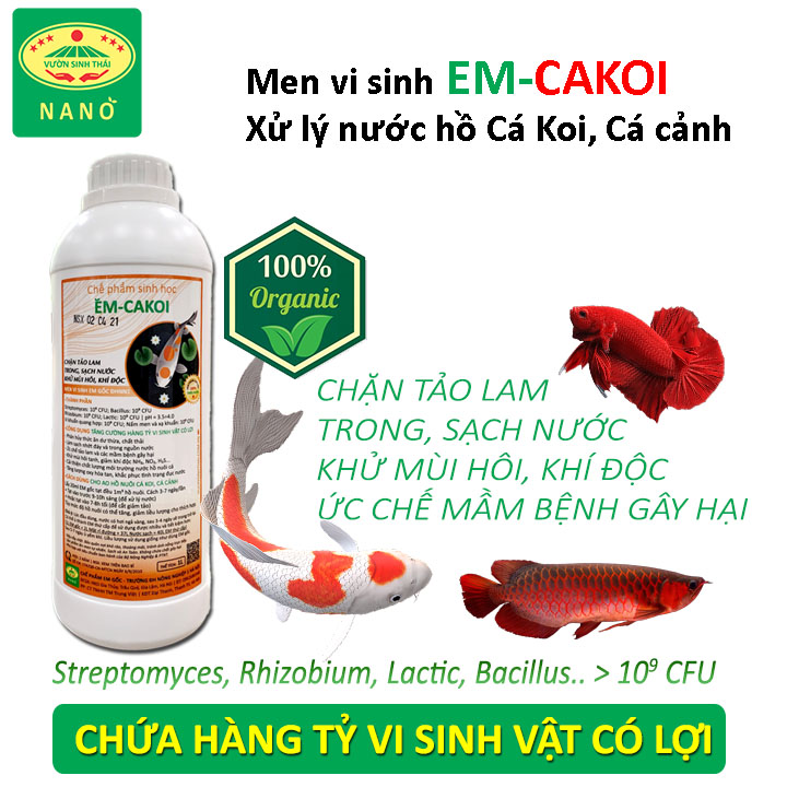 EM - Chế phẩm sinh học Xử Lý Nước Hồ Cá Koi, Cá Cảnh - Khử mùi hôi tanh - Phân hủy cặn bã hữu cơ dư thừa - Giảm độ đục, làm trong nguồn nước