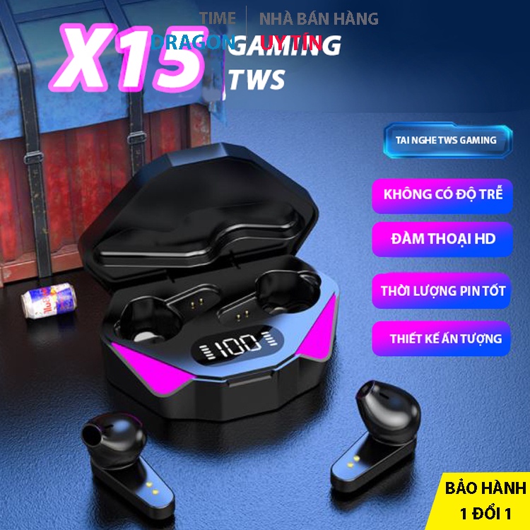 Tai nghe không dây gaming X15 TWS - Chống Thấm Nước IPX5 - Bluetooth 5.0 - Cảm biến chạm - Độ trễ thấp - Hàng chính hãng