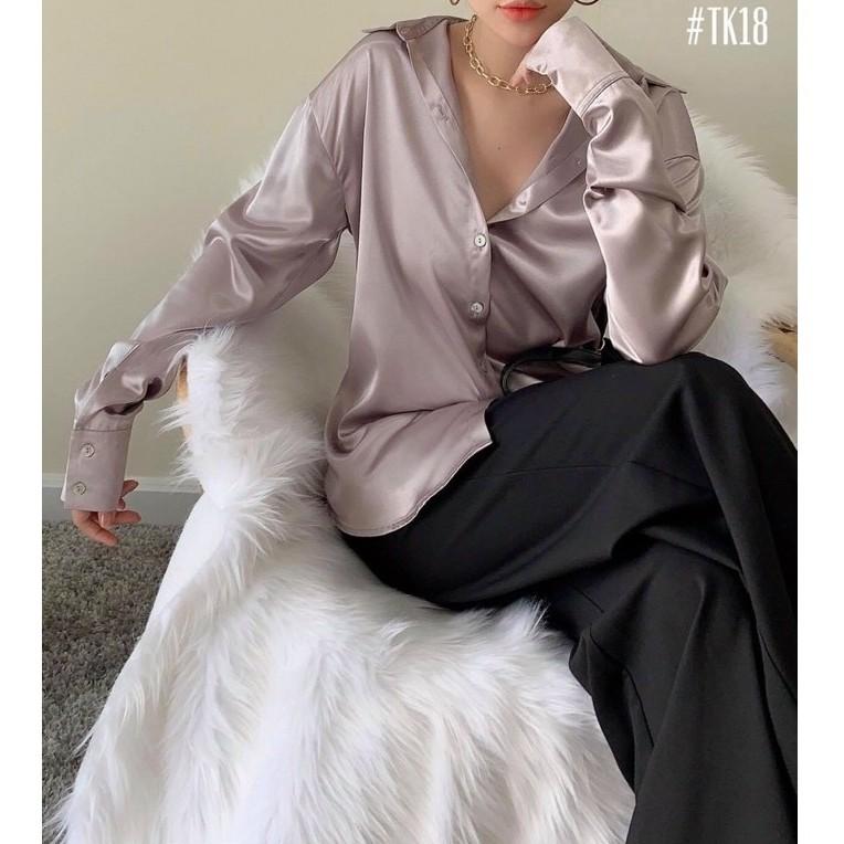 Áo sơ mi nữ form rộng Madela chất LỤA HÀN cao cấp, thiết kế dài tay basic Freesize mix đồ công sở đi chơi đều đẹp, sơ mi nữ đẹp dài tay nhiều màu, phong cách thanh lịch, mẫu mới nhất - ASM05