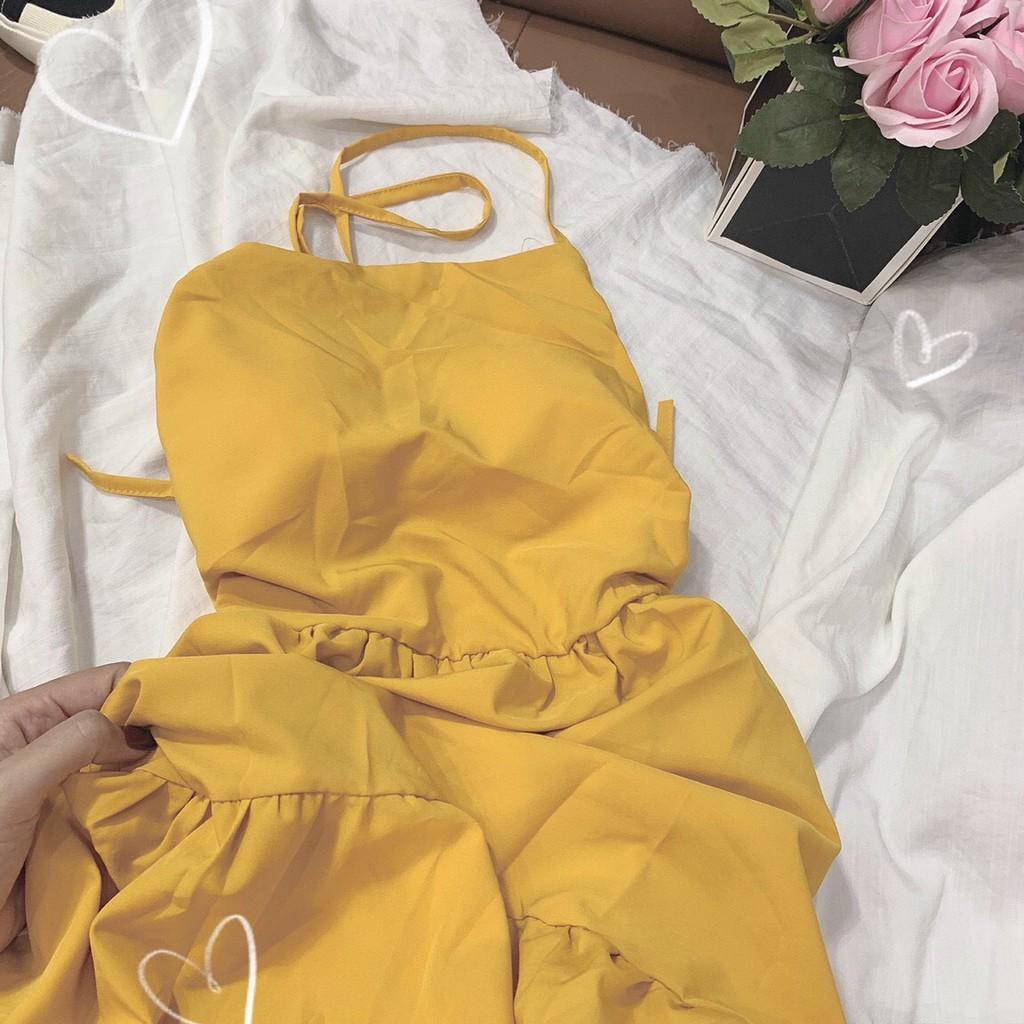 Đầm Maxi Vàng Đan Sau Lưng  Váy 2 Dây Dáng Suông Dài Hot Xuân Hè 2021