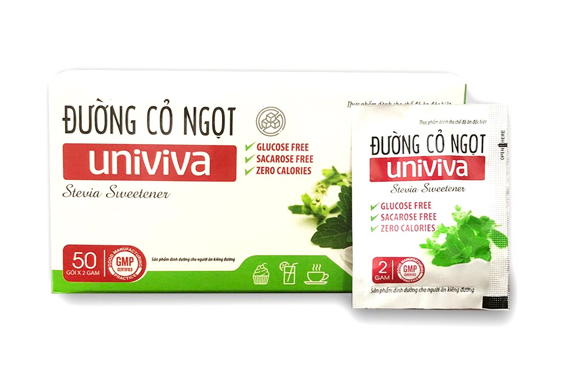 Đường Ăn Kiêng UNIVIVA - Chiết Xuất Từ Lá Cỏ Ngọt - Dành Cho Người Ăn Kiêng, Bệnh Đường Huyết (Hộp 50 gói x 2g)