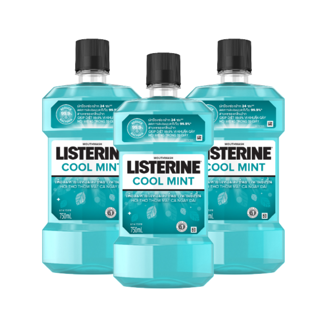 Combo 3 Nước Súc Miệng Giữ Hơi Thở Thơm Mát Listerine Coolmint 750ml