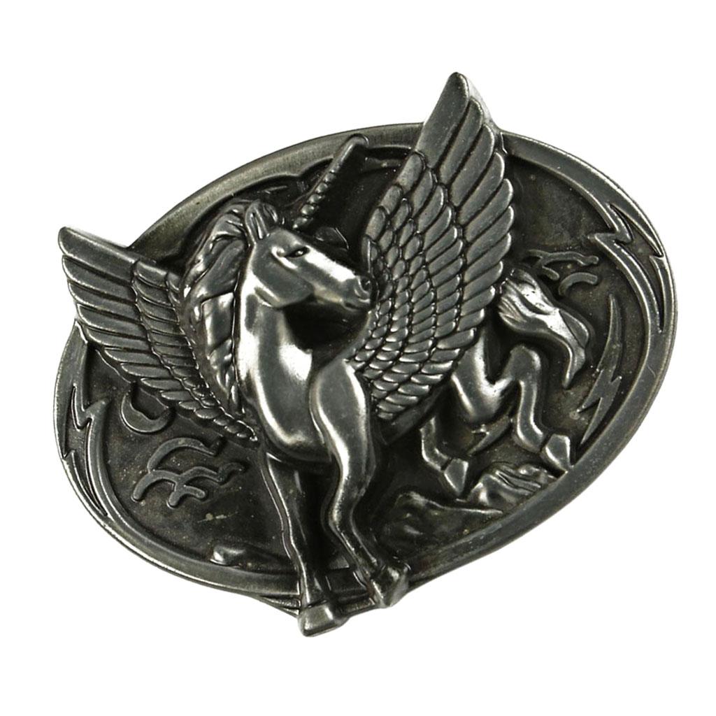 Vintage Belt Buckle Silver Alloy Retro Engraved Unicorn Western Belt Buckle