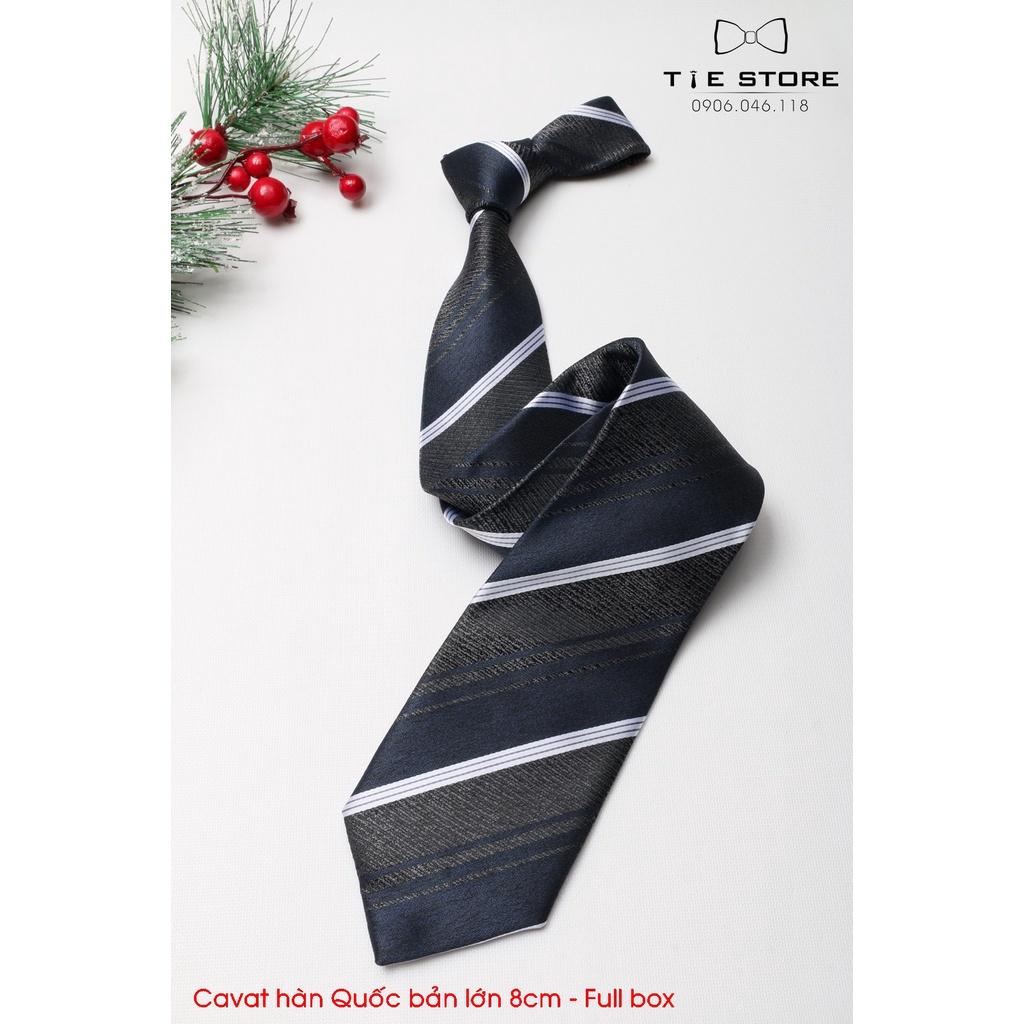 Cavat 8cm bản lớn Hàn Quốc cao cấp, kẻ chéo - Tặng kèm hộp Full box