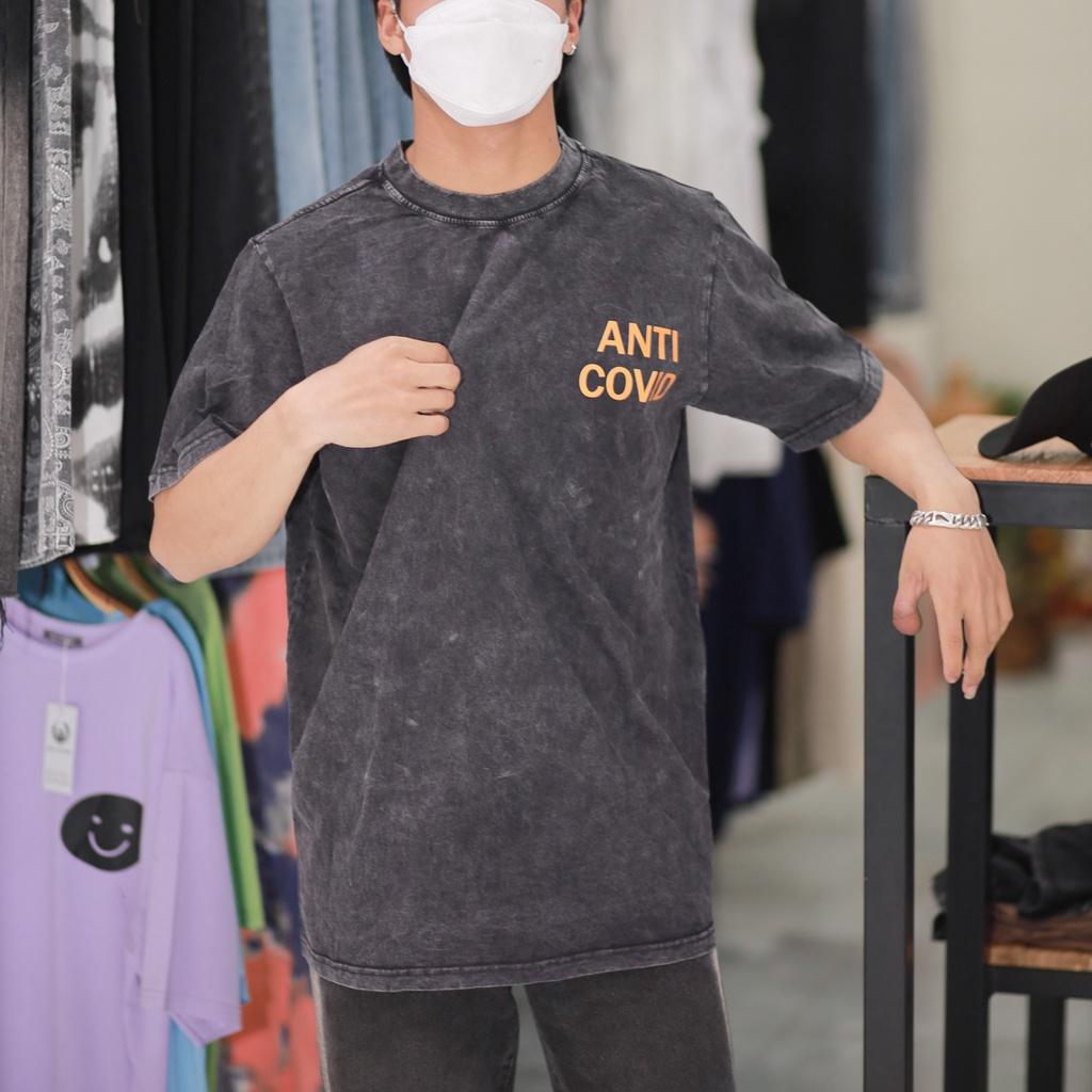 Áo thun loang đen ANTI_COVID tay lỡ nam nữ chất liệu cotton 100% cao cấp dáng unisex