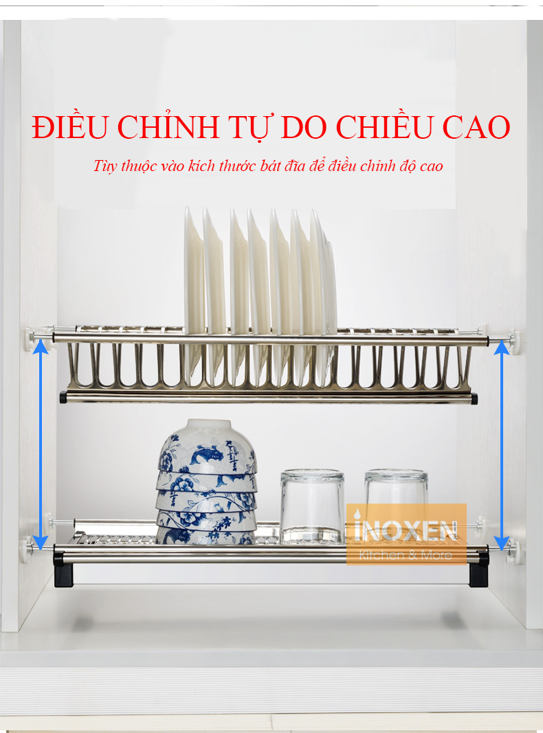 Giá kệ úp bát chữ V tủ bếp trên BV80 - INOXEN