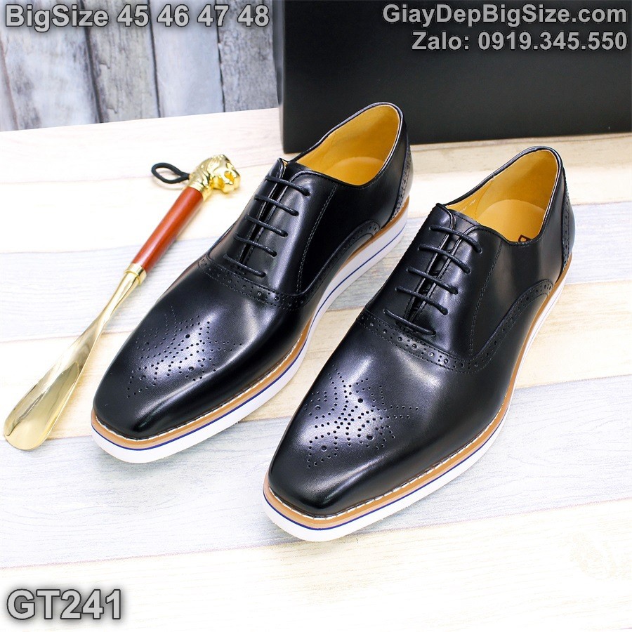 Giày da đóng thủ công, giày tây đế phẳng cỡ lớn 45 46 47 48 cho nam chân to. Big size handmade shoes for wide feet