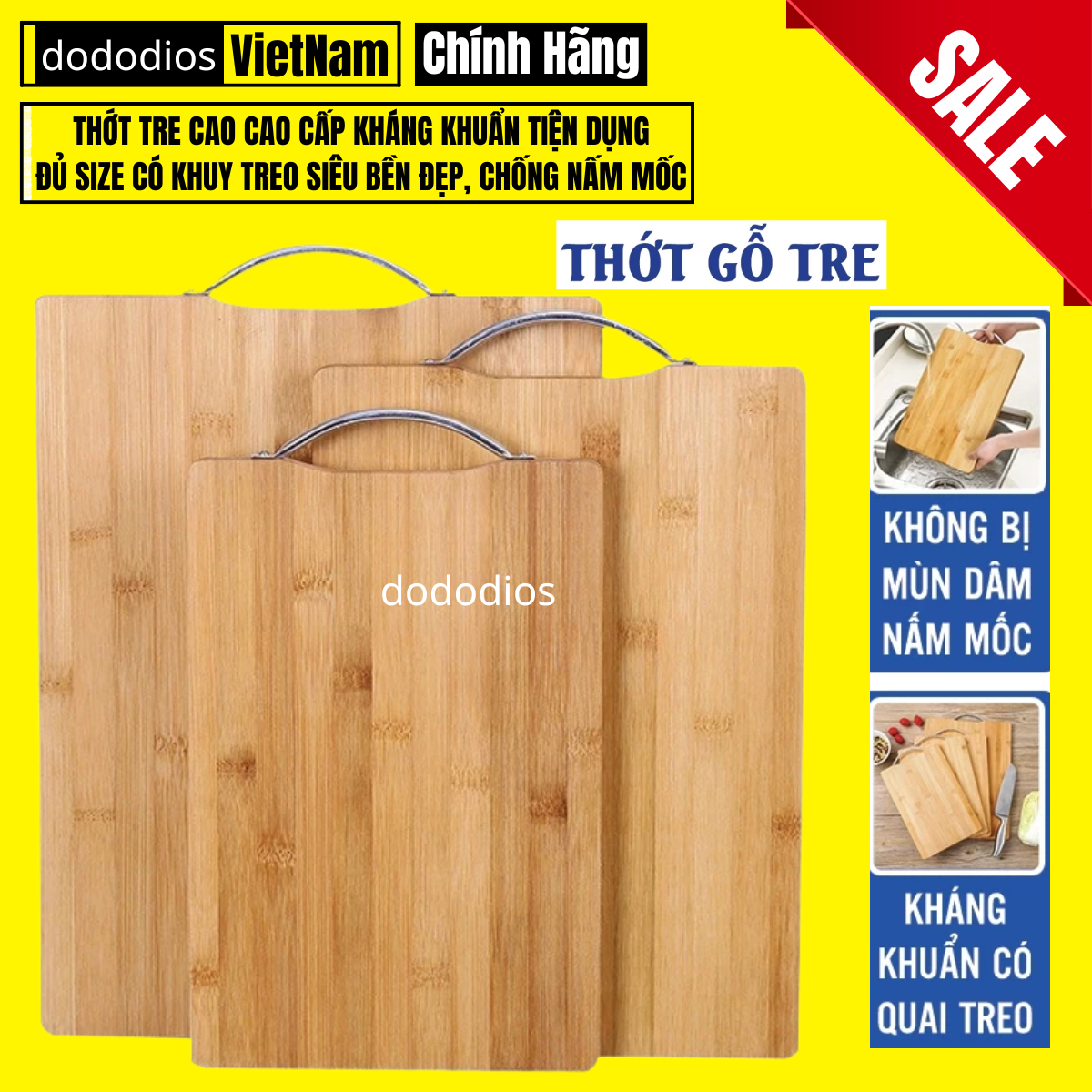 [LOẠI XỊN - TỐT] Thớt Gỗ Tre Nhà Bếp Có Khuy Treo Chống Nấm Mốc Bền Đẹp Kháng Khuẩn Không Bị Mùn - Chính hãng dododios