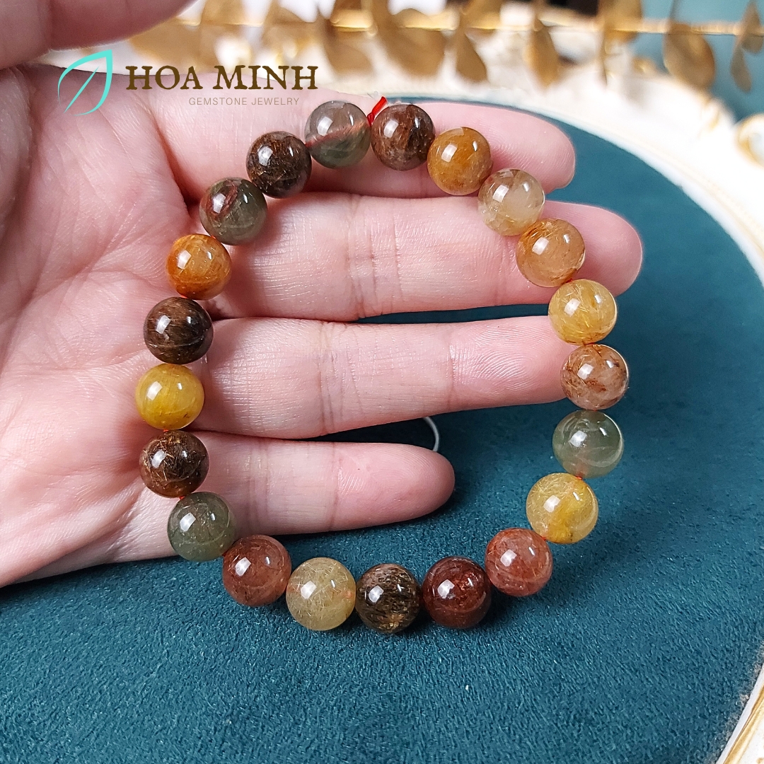 Vòng tay đá Thạch Anh Tóc tam tài size 9 li Thạch Anh Tóc Đỏ Thạch Anh Tóc Vàng Thạch Anh Tóc Xanh