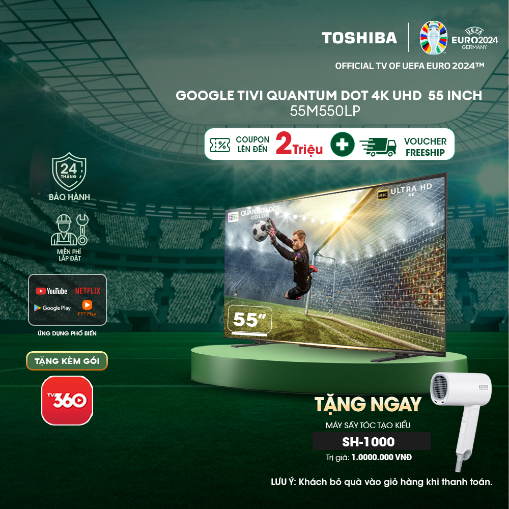 Google Tivi QLED TOSHIBA 55 inch 55M550LP, Smart TV Màn Hình Quantum Dot 4K UHD - Loa 49W - Hàng Chính Hãng