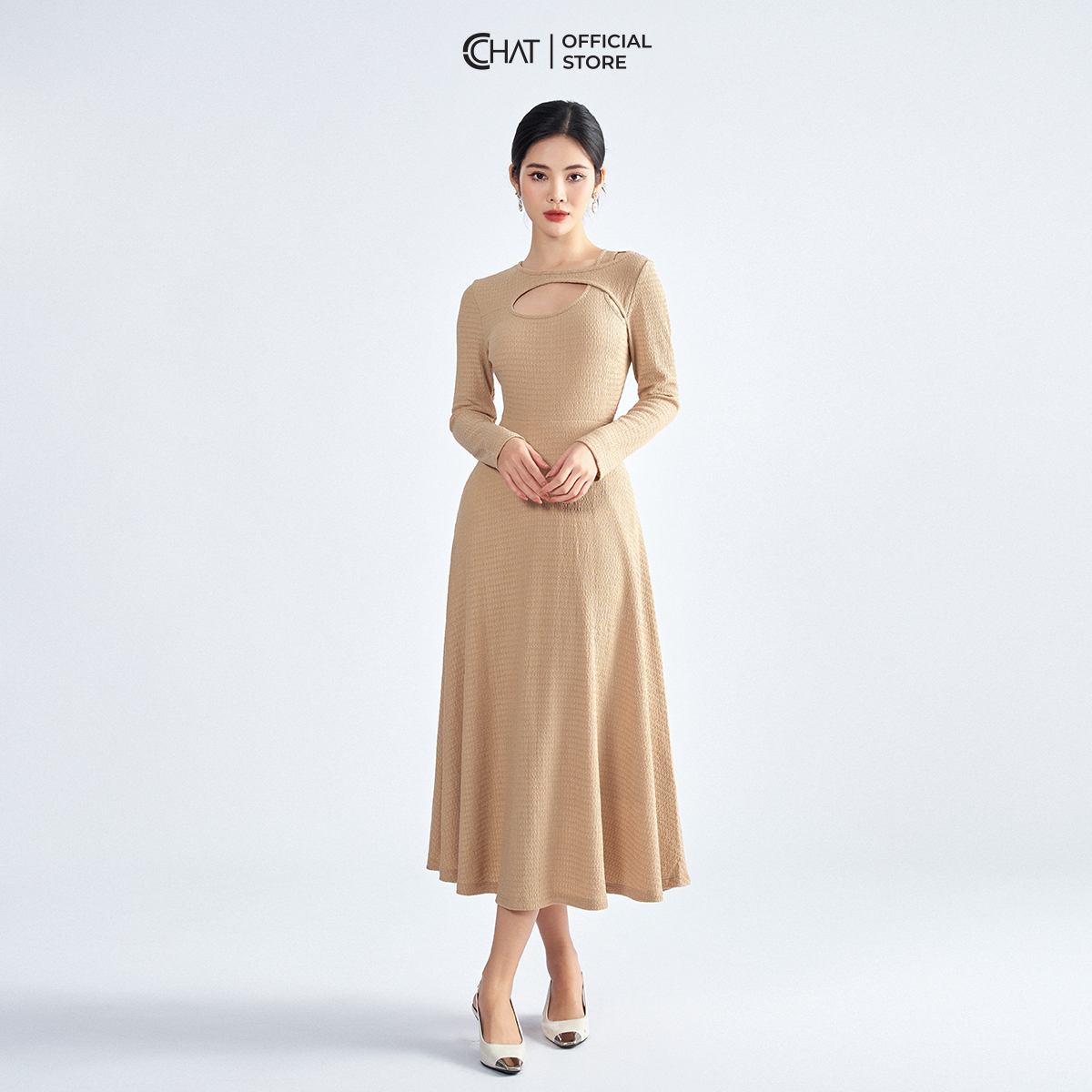 Đầm Nữ Chất Thun Ôm Xòe Xoắn Cổ Phong Cách Thanh Lịch 22VDC2033XT