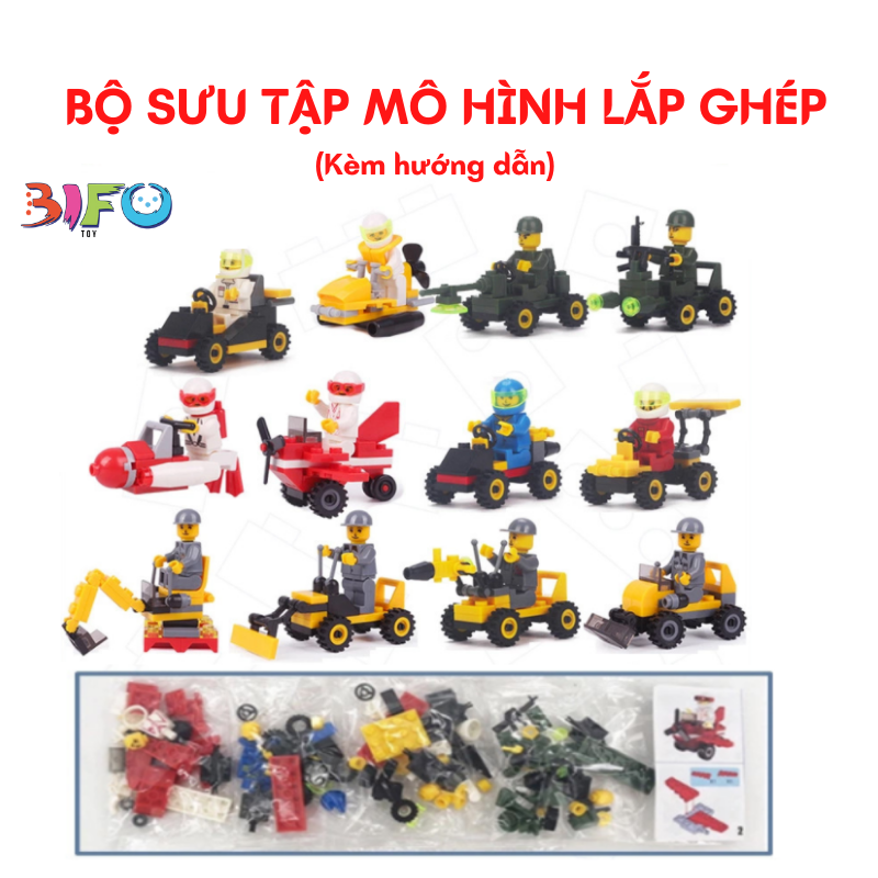 Bộ đồ chơi lắp ghép mô hình máy bay, cảnh sát, cứu hỏa, công trình, quân sự xe tăng cho bé phát triển trí não