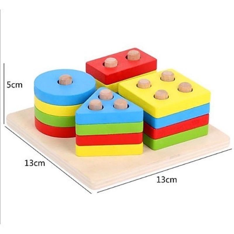 Đồ chơi gỗ montessori thả hình khối 4 cọc cho bé - Đồ chơi thông minh - Loại 1 cao cấp an toàn