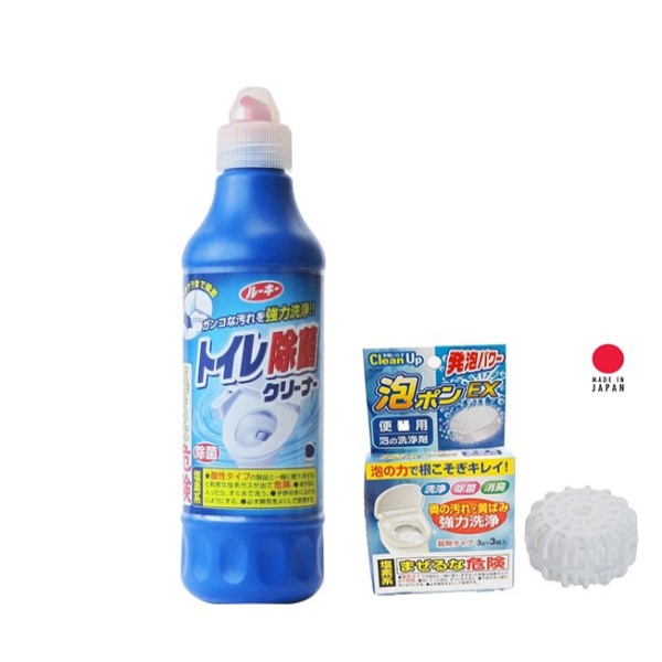 Combo chai nước tẩy toilet đậm đặc 500ml + Viên thả khử mùi toilet/ nhà vệ sinh 15g - made in Japan