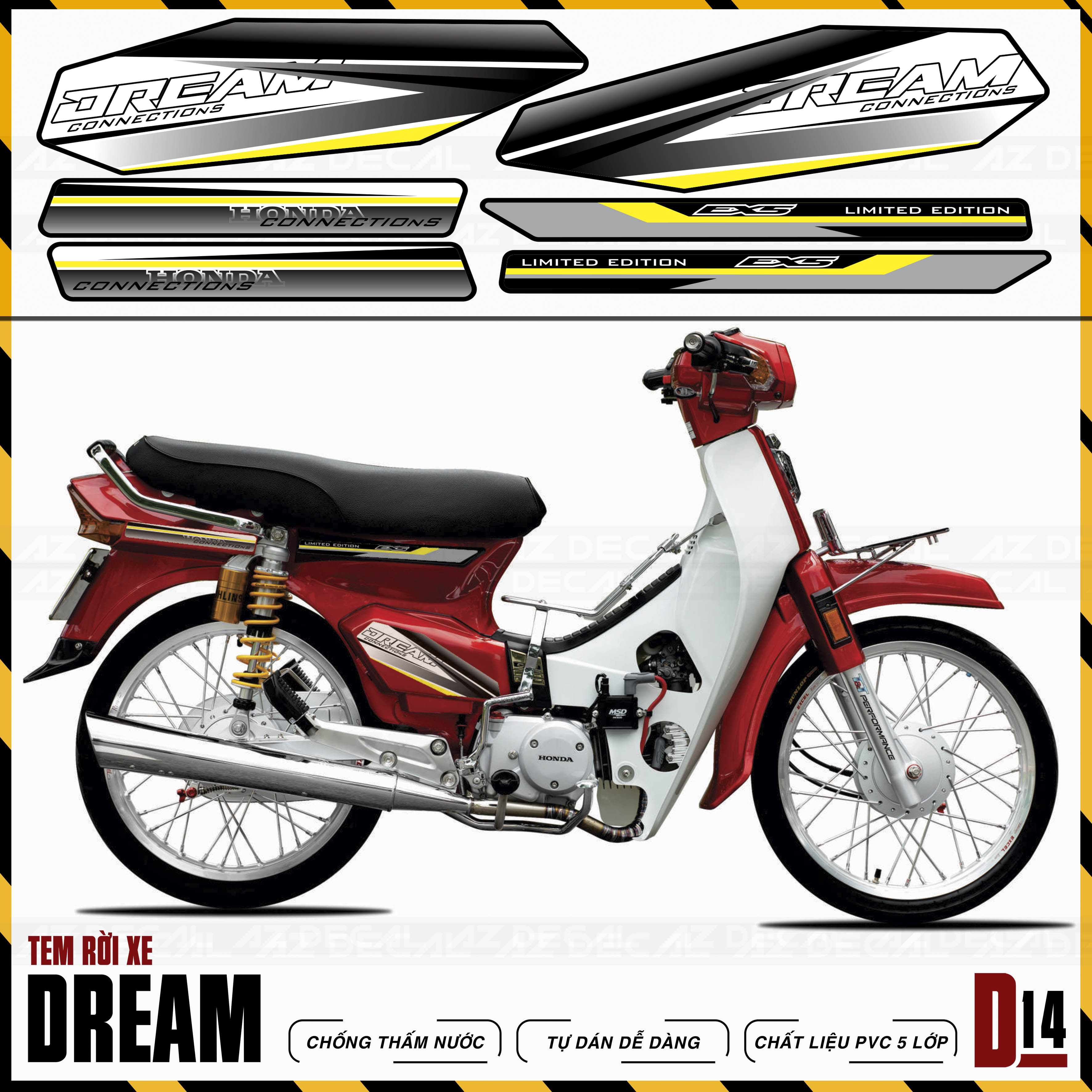 Tem Rời Xe Dream Việt, Thái Mẫu Limited  | D14 | Decal Chế Thiết Kế Cao Cấp Chống Nước, Bền Màu, Dễ Sử Dụng