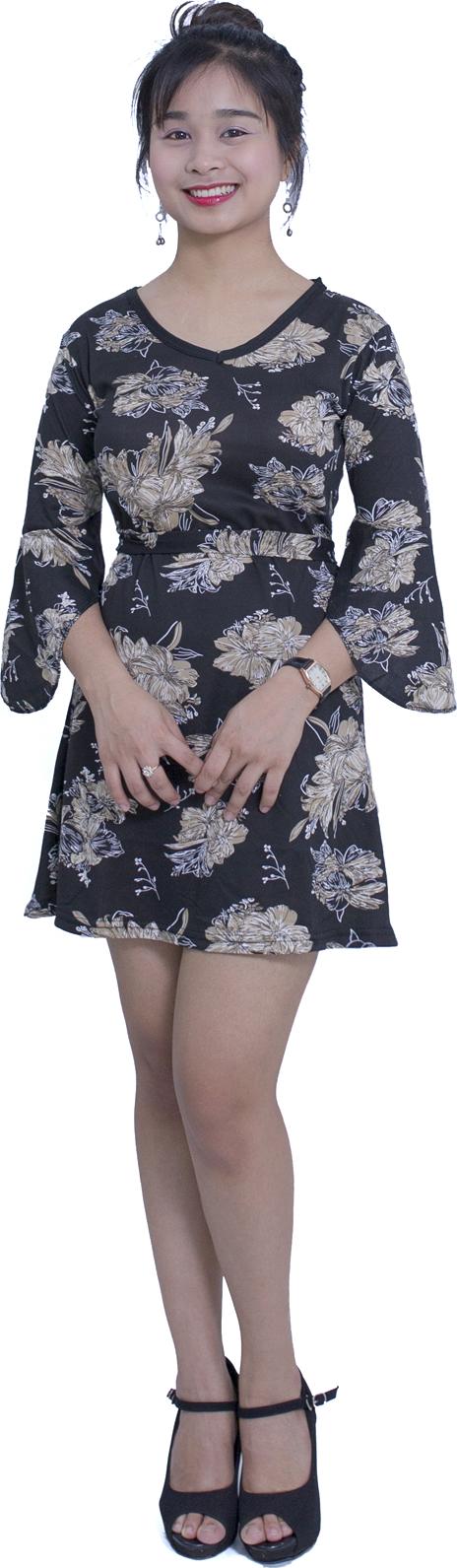 Váy Đầm Hoa xòe tay lỡ, vải thun Đi chơi dạo phố