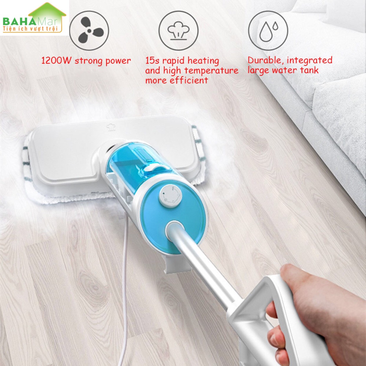 MÁY LAU NHÀ BẰNG HƠI NƯỚC KHỬ TRÙNG NHIỆT ĐỘ CAO PHÙ HỢP CÁC LOẠI SÀN BAHAMAR Có thể làm sạch 99.9 vi khuẩn và trùng bọ ve trên mặt đất