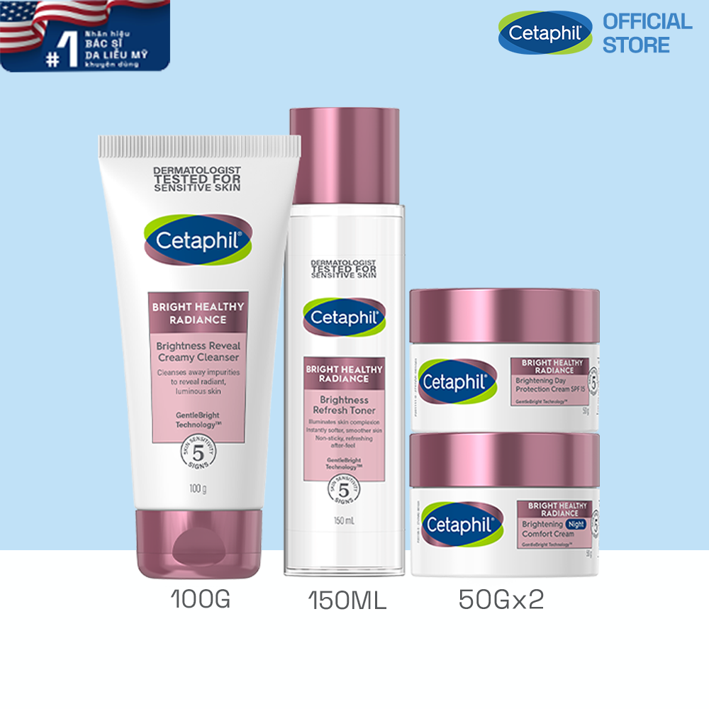 Trọn Bộ 4 Sản Phẩm Dưỡng Sáng Da Cetaphil Bright Healthy Radiance Sữa Rửa Mặt 100G Nước Cân Bằng 150Ml Kem Dưỡng Ẩm Ngày 50G Và Kem Dưỡng Ẩm Đêm 50G