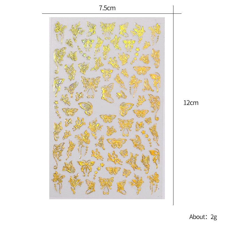 Sticker bướm nail 3D 60 đến 100 hình trên tấm, decal sticker dán móng bướm vàng bạc trang trí móng tay
