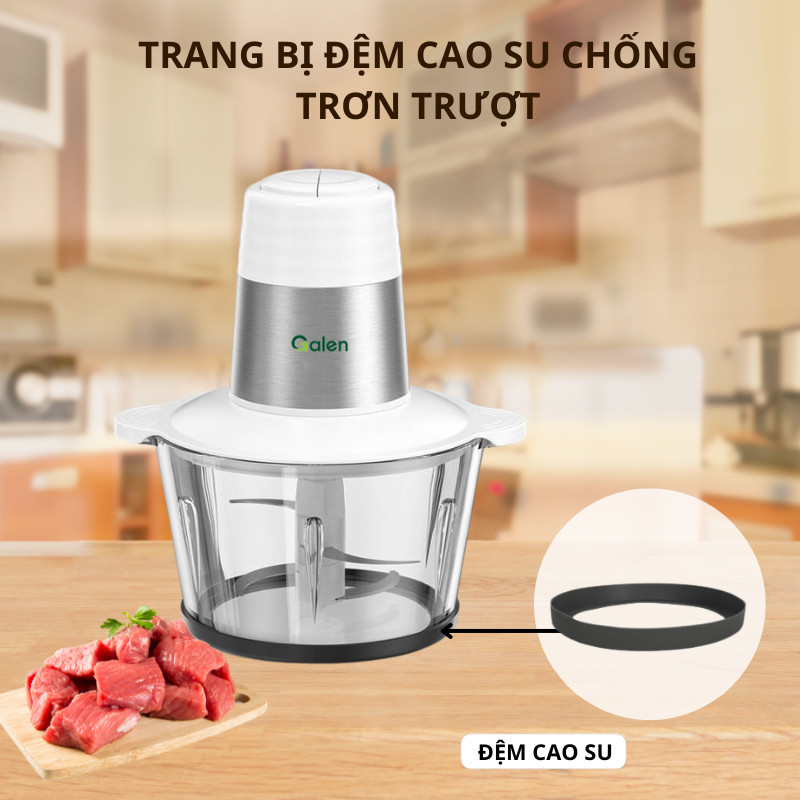 Máy Xay Thịt Cối Thủy Tinh Galen Công Suất Lớn 300W, Dung Tích 2L Máy Nghiền Thực Phẩm Đa Năng Đế Cao Su Chống Trượt - Hàng Chính Hãng