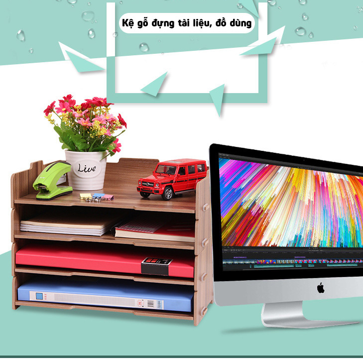 Kệ gỗ để bàn 4 tầng đựng tài liệu sách vở đồ dùng Homebi HB-KG02