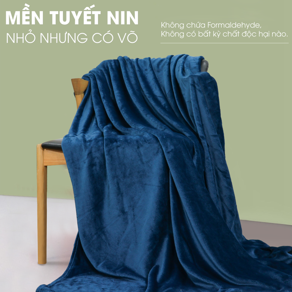 Mền tuyết NIN House màu xanh Dark Blue 1m3x2m, 1m6x2m chăn tuyết nhung microfiber