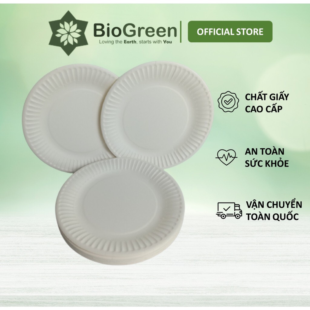 20 dĩa/ đĩa giấy đường kính 15cm, 18cm, 20cm dùng 1 lần ăn bánh kem, trái cây, salad, picnic