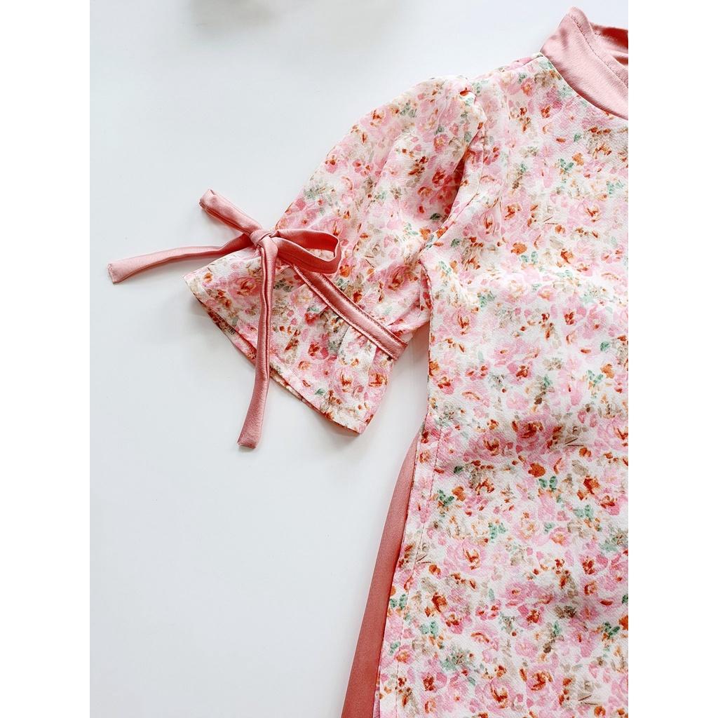 Quần áo trẻ em, áo dài cách tân thiết kế cho mẹ và bé gái hoa nhí hồng dễ thương tặng kèm vấn tại Mom's Choice