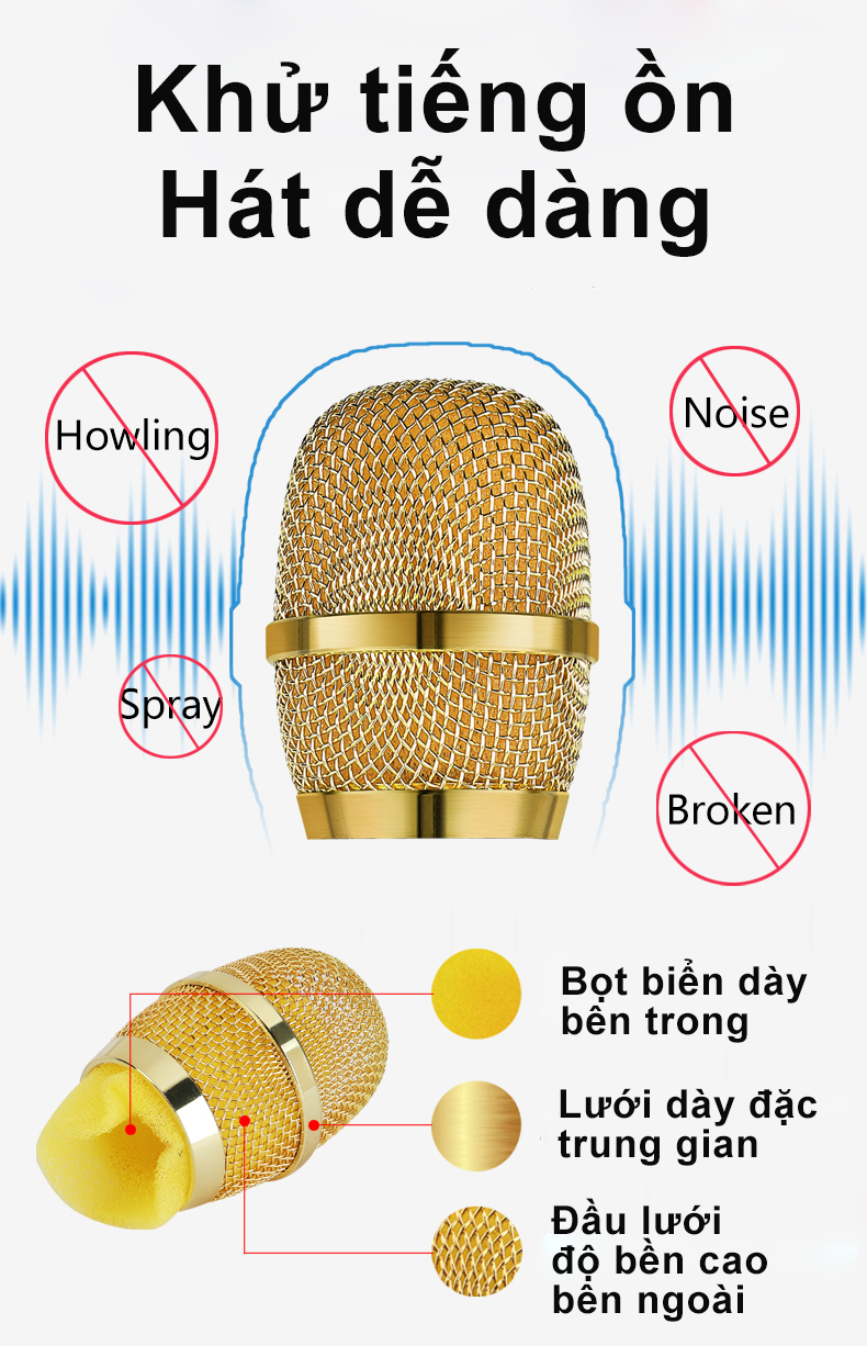 Micro không dây di động cho điện thoại thông minh loa karaoke chất lượng cao hai trong một mic sound card tích hợp - Hàng Chính Hãng