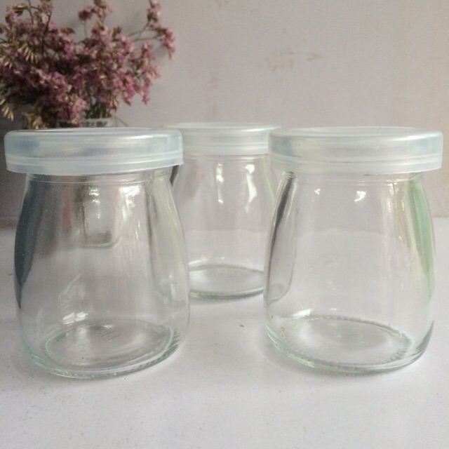 Combo 12 hũ thủy tinh đựng sữa chua 100ml mẫu trụ tròn vát eo - nắp nhựa - không hoạ tiết hoặc hoạ tiết ngẫu nhiên