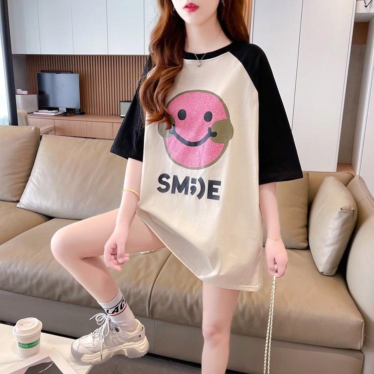 Áo Phông Nữ Phối Màu In Hình SMILE Dáng Rộng
