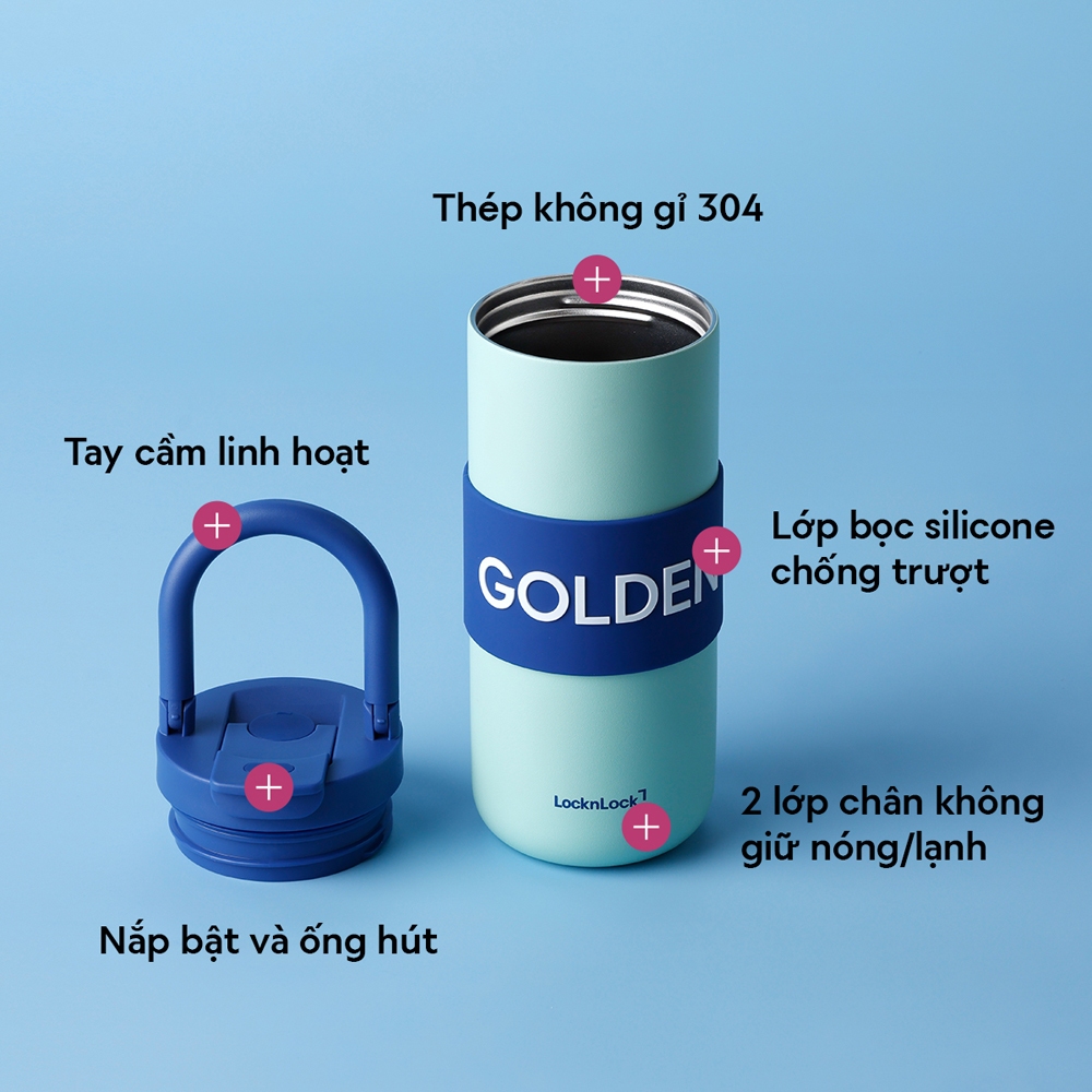 Bình Giữ Nhiệt LocknLock Fold Grip Tumbler 420ml, 550ml LHC4435 LHC4436 Bọc Silicon, Hàng Chính Hãng - JoyMall