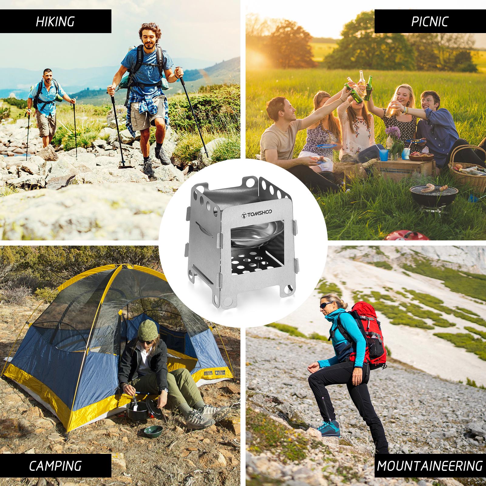 Cookware Mess Kit Backpacking Wood Burning Stove with Alcohol Tray BBQ Grill Net Grill Pan for Outdoor Camping Hiking Picnics BBQ